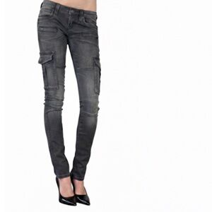 Rock Revival “Aylin” Skinny Cargo Moto Jeans In Faded Gray Size 27 EUC!